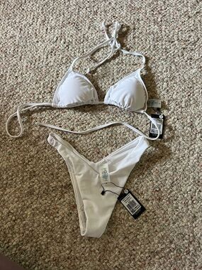 New With Tags H2OH  White Triangle Bikini Set Small top, Medium Bottom